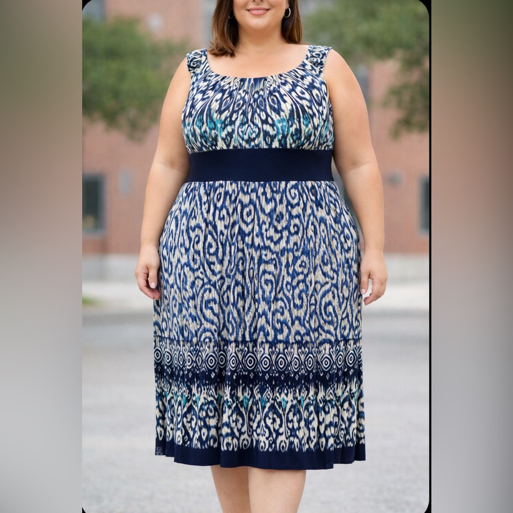 R&M Richards Printed Midi Dress – Size 20W + FREE All in Motion Shorts (XXL)